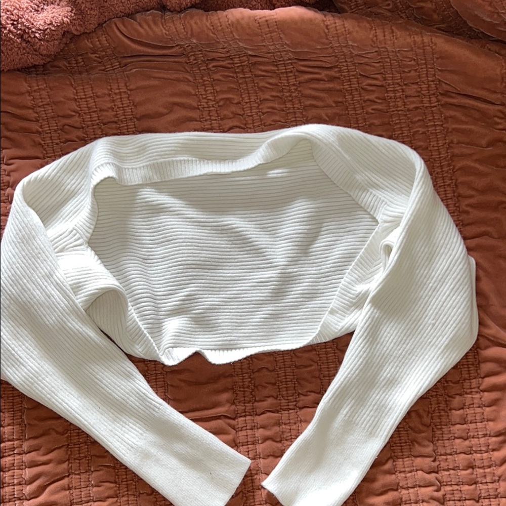 White Knit Ribbed Bolero Shrug
